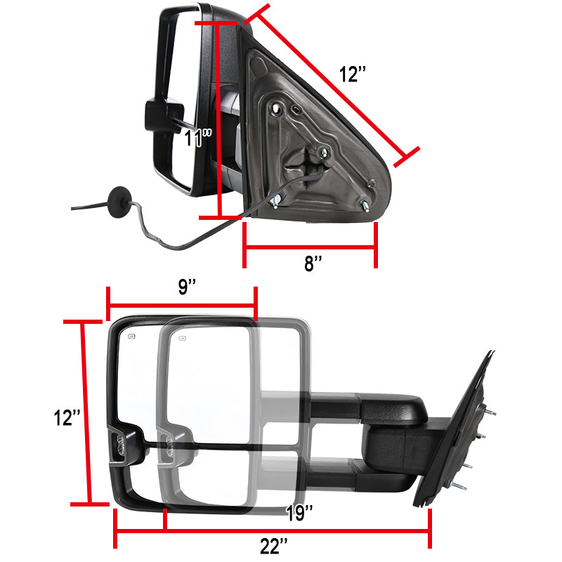 2014-2018 Chevrolet Silverado/GMC Sierra Power Adjustable, Heated, & Manual Extendable Towing Mirrors w/ Smoked Lens LED Signal & Clearance Lights