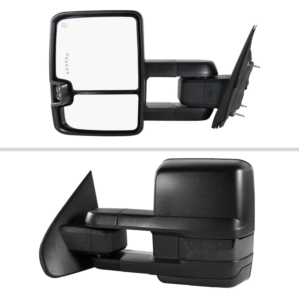 2014-2018 Chevrolet Silverado / GMC Sierra Power Adjustable, Heated, & Manual Extendable Towing Mirrors w/ Smoked Lens LED Signal & Clearance Lights