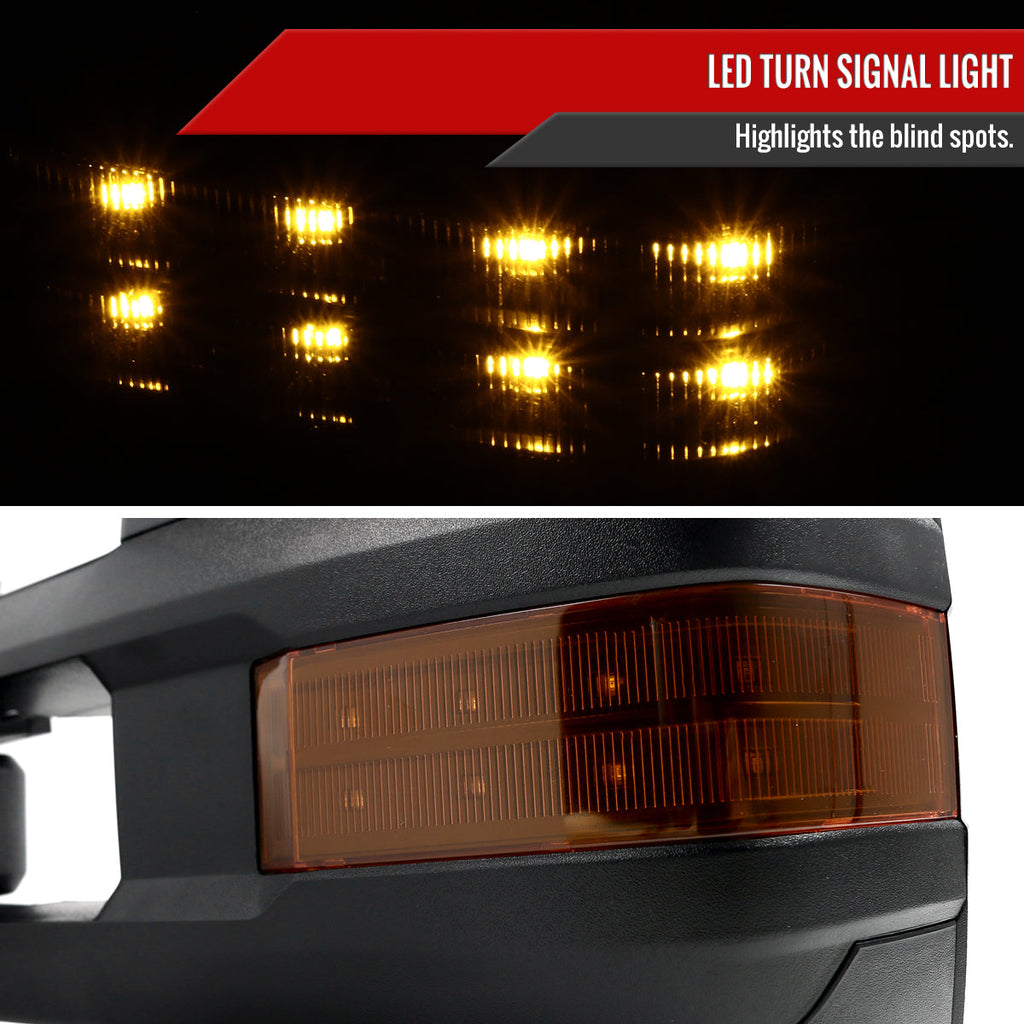 2014-2016 Chevrolet Silverado/GMC Sierra Power Heated ATS Manual Extendable Towing Mirrors w/ Amber Lens LED Turn Signal & Clearance Lights