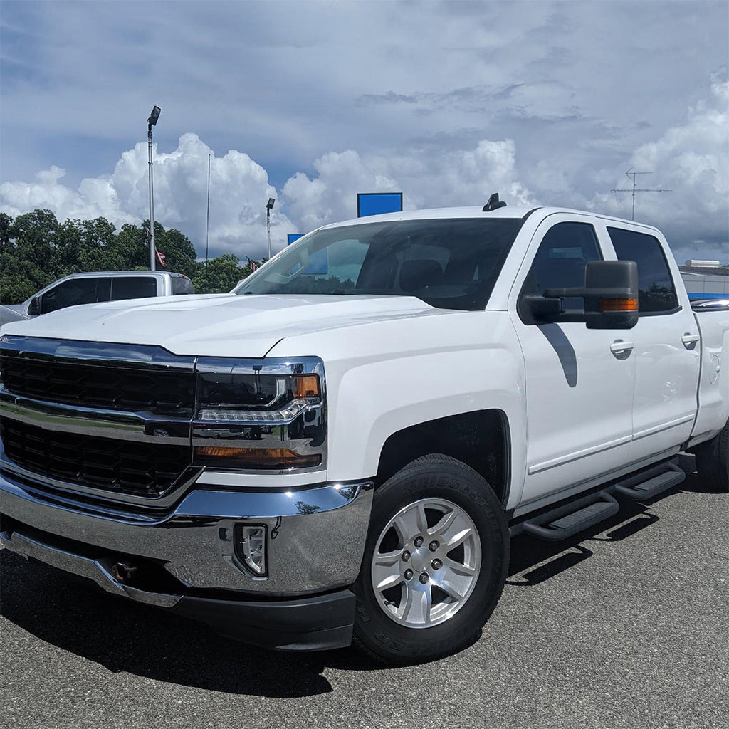 2014-2016 Chevrolet Silverado/GMC Sierra Power Heated ATS Manual Extendable Towing Mirrors w/ Amber Lens LED Turn Signal & Clearance Lights