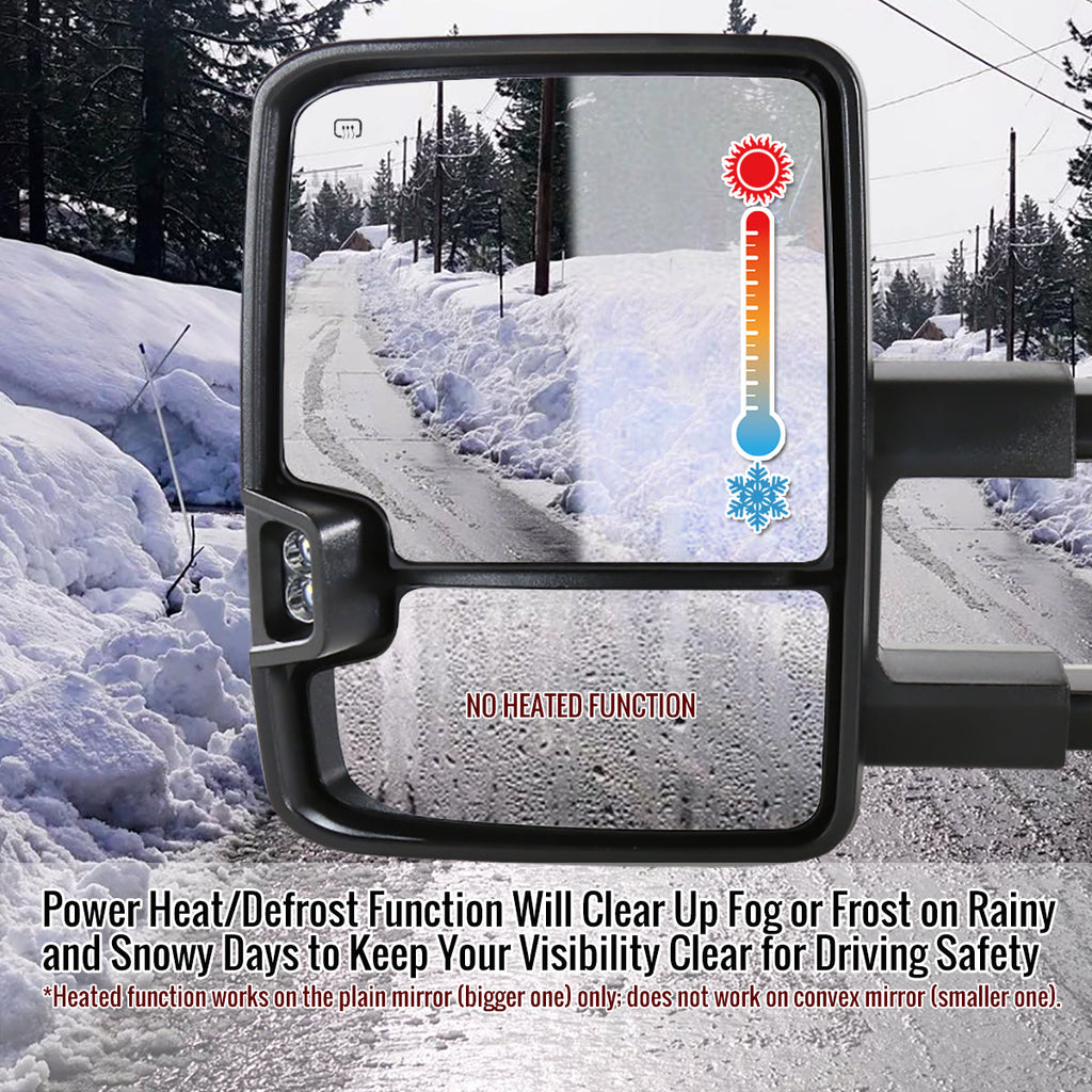 2014-2018 Chevrolet Silverado/GMC Sierra Power Heated Manual Extendable Towing Mirrors w/ Amber Lens LED Turn Signal & Clearance Lights