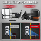 2014-2018 Chevrolet Silverado / GMC Sierra Power Heated Manual Extendable Towing Mirrors w/ Smoked Lens LED Turn Signal & Clearance Lights