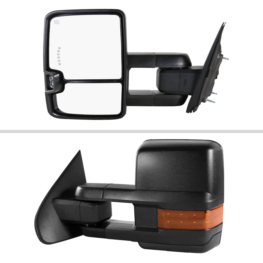 2014-2018 Chevrolet Silverado / GMC Sierra Power Heated Manual Extendable Towing Mirrors w/ Smoked Lens LED Turn Signal & Clearance Lights