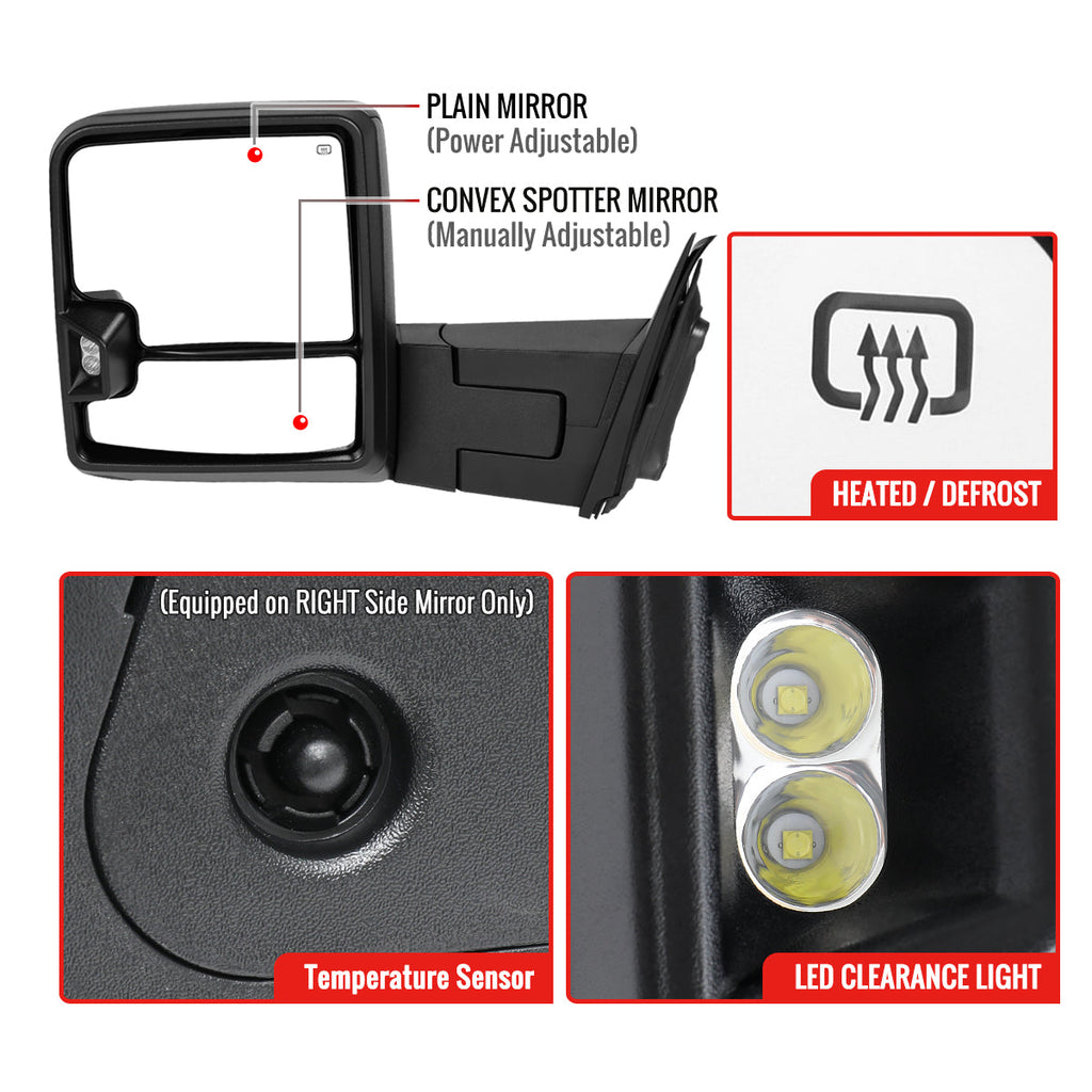2014-2018 Silverado Sierra 1500 1500 Power Adjustable, Heated, & Manual Extendable Towing Mirrors w/ Smoked Lens LED DRL, Turn Signal and Clearance Lights