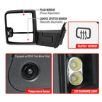 2014-2018 Silverado Sierra 1500 1500 Power Adjustable, Heated, & Manual Extendable Towing Mirrors w/ Smoked Lens LED DRL, Turn Signal and Clearance Lights
