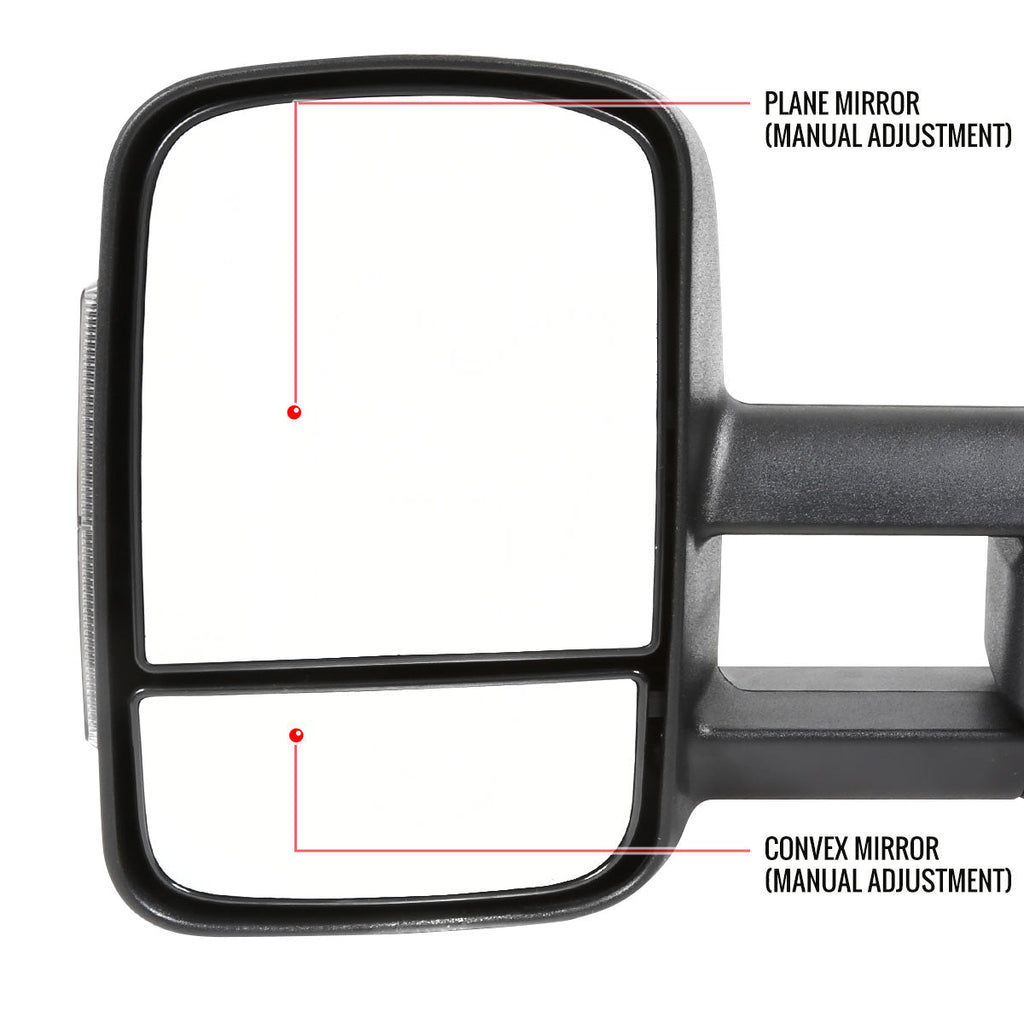 2014-2018 Chevrolet Silverado/GMC Sierra Manual Adjustable & Extendable Towing Mirrors w/ Smoked Lens LED Turn Signal Lights