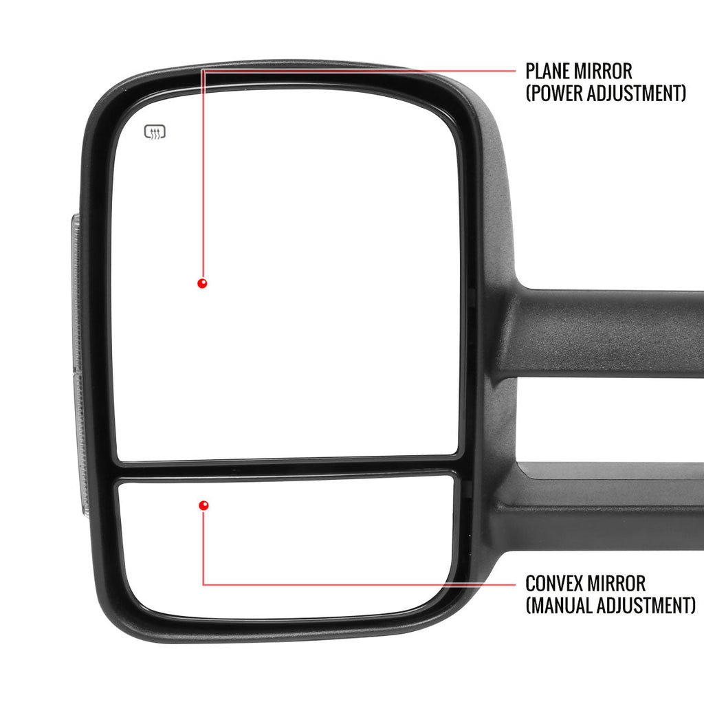 2014-2018 Chevrolet Silverado/GMC Sierra Power Heated Manual Extendable Towing Mirrors w/ Smoked Lens LED Turn Signal Lights