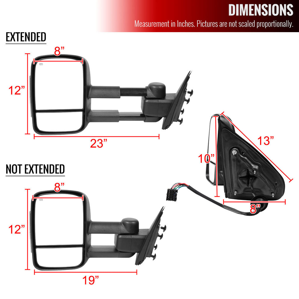 2014-2018 Chevrolet Silverado/GMC Sierra Power Heated Manual Extendable Towing Mirrors w/ Smoked Lens LED Turn Signal Lights