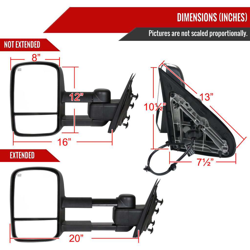 2014-2018 Chevrolet Silverado/GMC Sierra Power Heated Manual Extendable Towing Mirrors