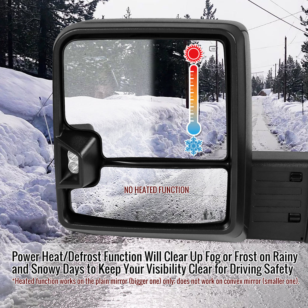 2014-2018 Silverado Sierra 1500 Power Adjustable, Heated, & Manual Extendable Towing Mirrors w/ Clear Lens LED DRL, Turn Signal and Clearance Lights