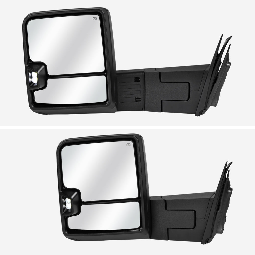 2014-2018 Silverado Sierra 1500 Power Adjustable, Heated, & Manual Extendable Towing Mirrors w/ Clear Lens LED DRL, Turn Signal and Clearance Lights