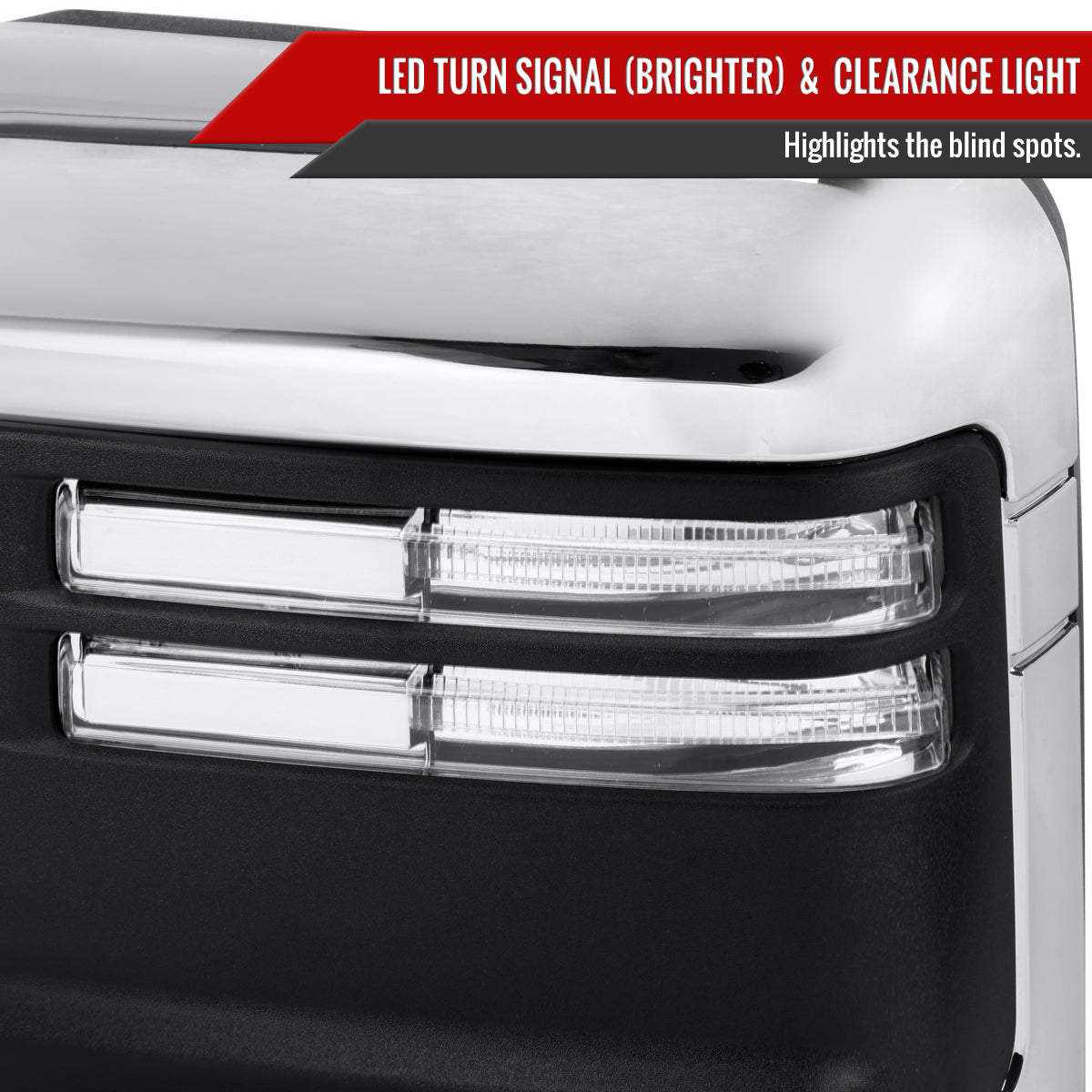2019-2025 Chevrolet Silverado 1500 Power Adjustable, Heated, & Manual Extendable Chrome Towing Mirrors w/ Clear Lens LED Turn Signal & Clearance Lights