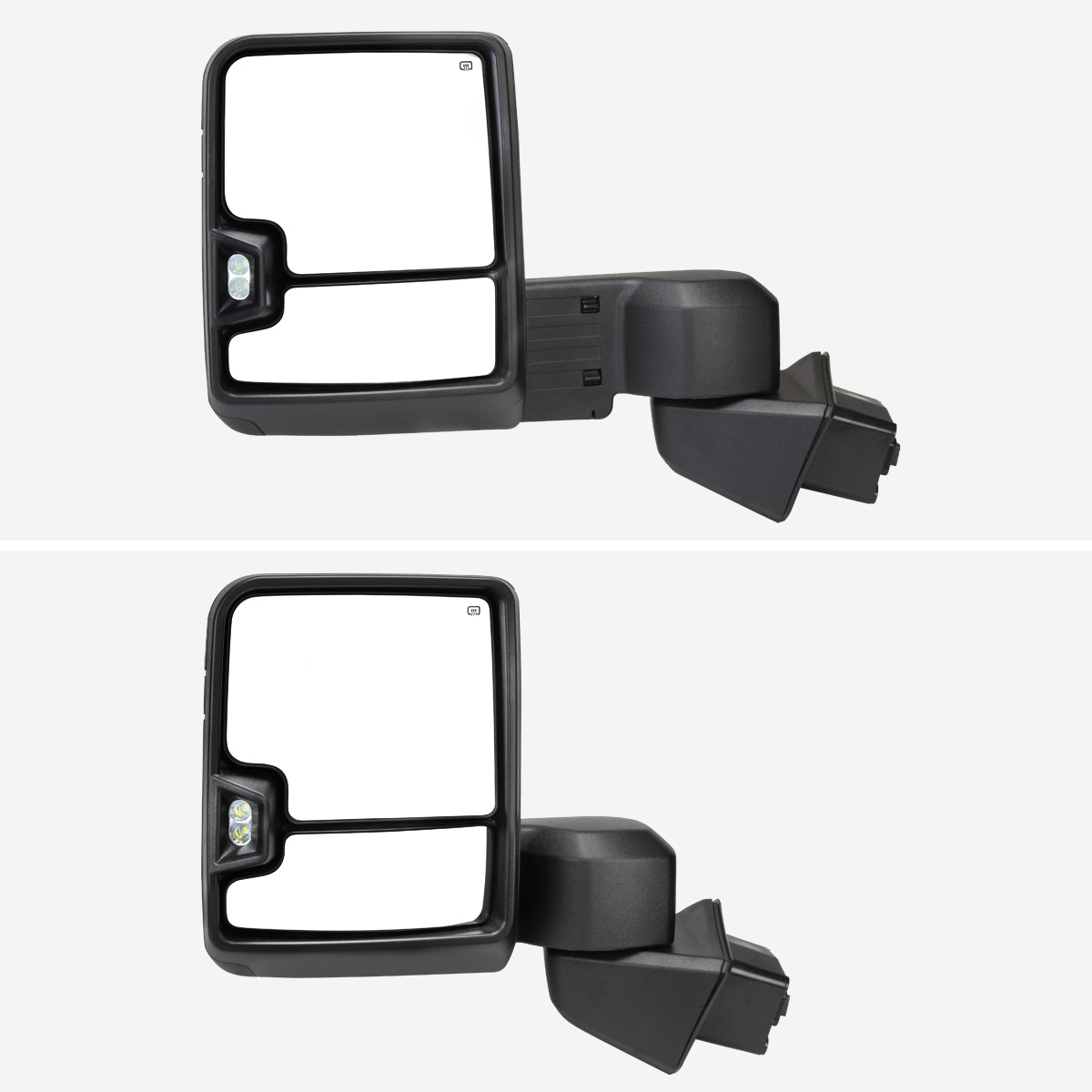 2019-2025 Chevrolet Silverado 1500 Power Adjustable, Heated, and Manual Extendable Black Towing Mirrors with Clear Lens LED Turn Signal & Clearance Lights