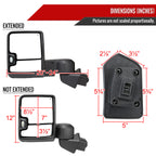 2019-2025 Chevrolet Silverado 1500 Power Adjustable, Heated, & Manual Extendable Black Towing Mirrors w/ Smoked Lens LED Turn Signal & Clearance Lights