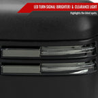 2019-2025 Chevrolet Silverado 1500 Power Adjustable, Heated, & Manual Extendable Black Towing Mirrors w/ Smoked Lens LED Turn Signal & Clearance Lights