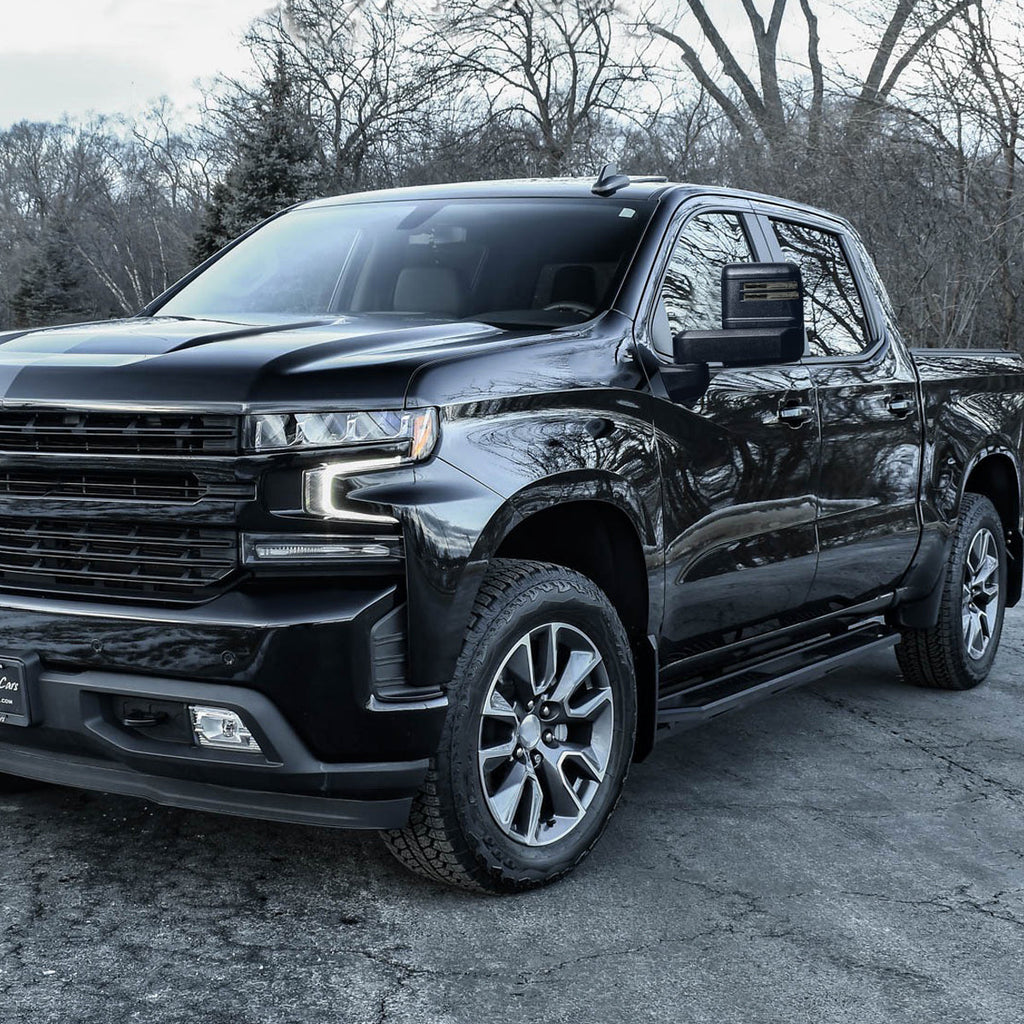2019-2025 Chevrolet Silverado 1500 Power Adjustable, Heated, & Manual Extendable Black Towing Mirrors w/ Smoked Lens LED Turn Signal & Clearance Lights
