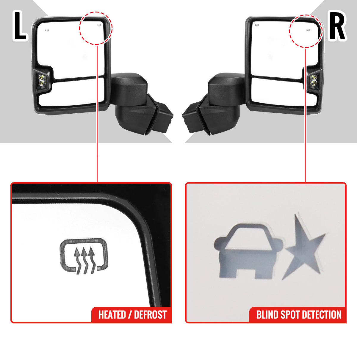 2020-2025 Chevrolet Silverado/GMC Sierra 2500HD/3500HD Power Adjustable, Heated, & Manual Extendable Chrome Towing Mirrors w/ Smoked Lens LED Turn Signal & Clearance Lights