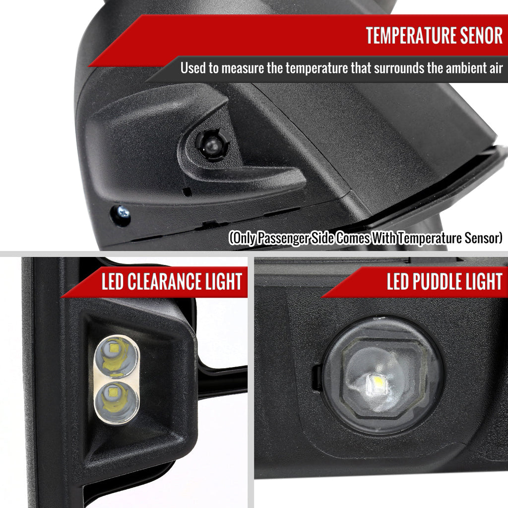 2020-2025 Chevrolet Silverado/GMC Sierra 2500HD/3500HD Power Adjustable, Heated, & Manual Extendable Black Towing Mirrors w/ Clear Lens LED Turn Signal & Clearance Lights