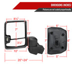 2020-2025 Chevrolet Silverado/GMC Sierra 2500HD/3500HD Power Adjustable, Heated, & Manual Extendable Black Towing Mirrors w/ Smoked Lens LED Turn Signal & Clearance Lights