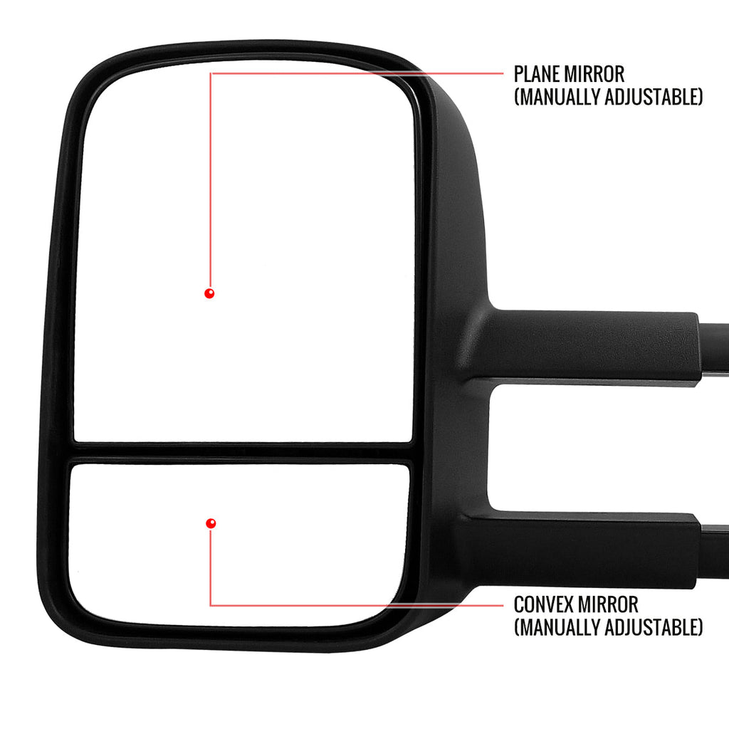 1999-2007 Chevrolet Silverado/Tahoe/Suburban GMC Sierra/Yukon XL Manual Adjustable & Extendable Black Cover Towing Mirrors