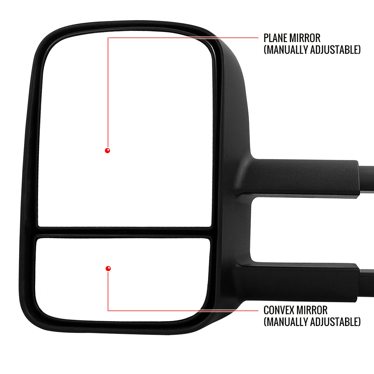 1999-2007 Chevrolet Silverado/Tahoe/Suburban GMC Sierra/Yukon XL Manual Adjustable & Extendable Black Cover Towing Mirrors
