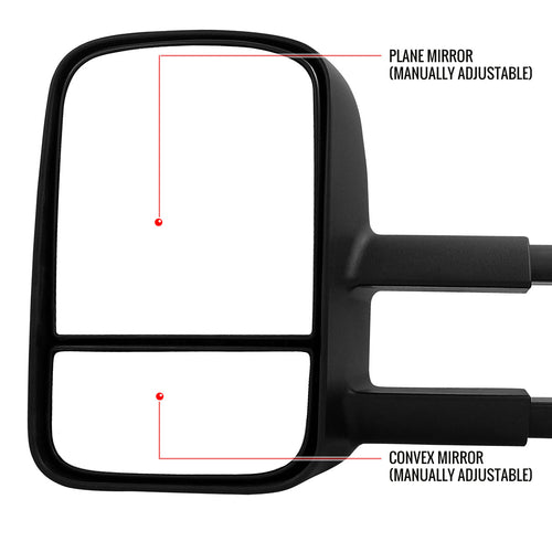 1999-2007 Chevrolet Silverado/Tahoe/Suburban GMC Sierra/Yukon XL Manual Adjustable & Extendable Black Cover Towing Mirrors