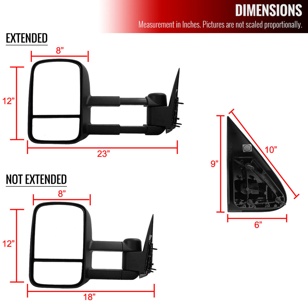 1999-2007 Chevrolet Silverado/Tahoe/Suburban GMC Sierra/Yukon XL Manual Adjustable & Extendable Black Cover Towing Mirrors