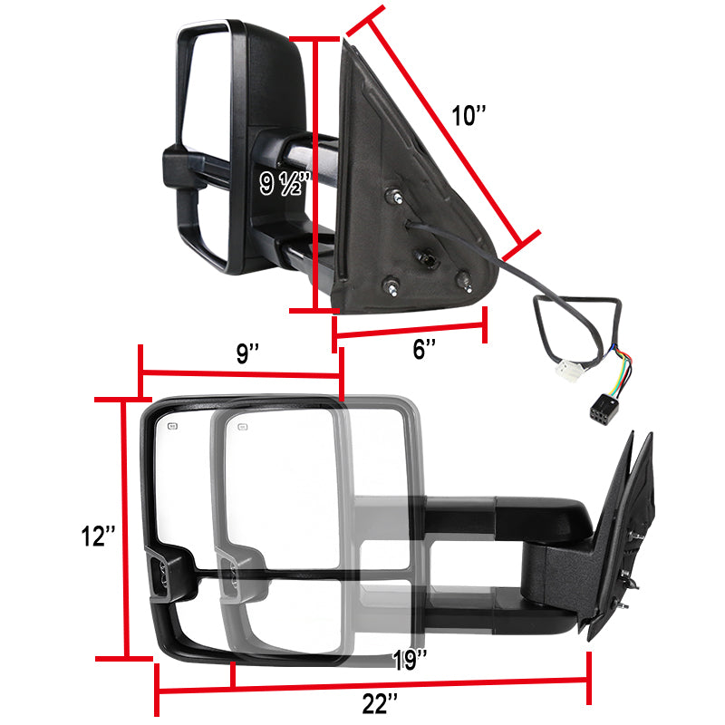 1999-2002 Chevrolet Silverado/Tahoe/Suburban/Avalanche GMC Sierra/Yukon/Yukon XL Power Heated Manual Extendable Towing Mirrors w/ Smoked Lens LED Turn Signal & Clearance Lights