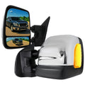 2016-2022 Nissan Titan Power Adjustable, BSM, & Manually Extendable Chrome Towing Mirrors with Clear Lens LED Turn Signal & Puddle Lights