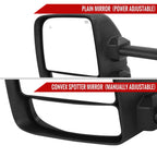 2016-2022 Nissan Titan Power Adjustable, BSM, & Manually Extendable Black Towing Mirrors with Clear Lens LED Turn Signal & Puddle Lights