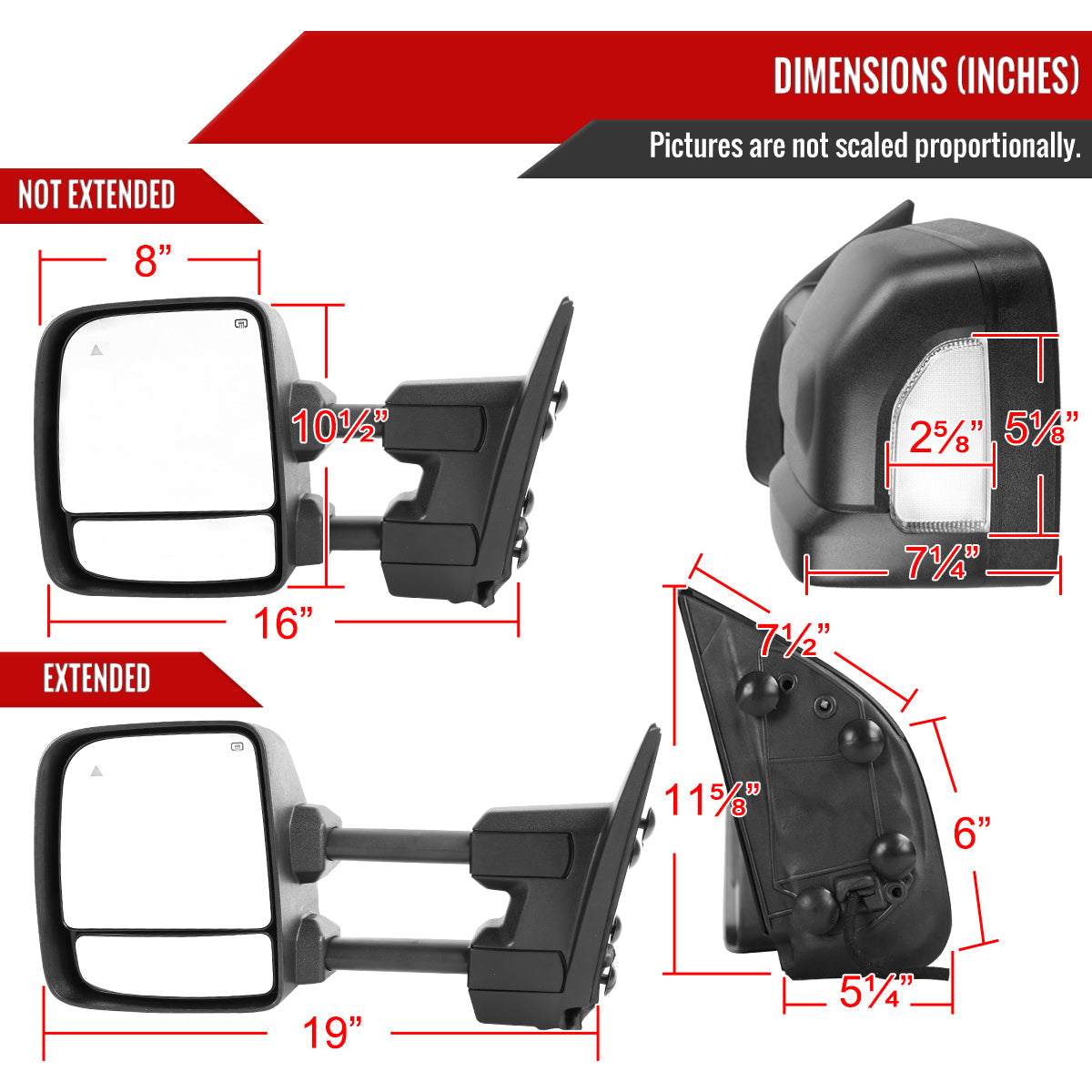 2016-2022 Nissan Titan Power Adjustable, BSM, Memory Fuction, & Manually Extendable Black Towing Mirrors with Clear Lens LED Turn Signal & Puddle Lights