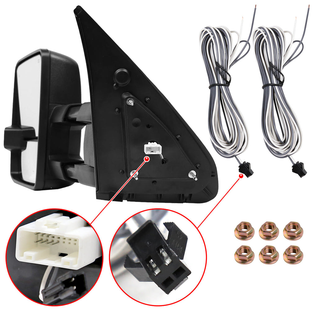 2007-2017 Toyota Tundra/ 2008-2017 Sequoia Chrome Power Heated BSM Manual Extendable Towing Mirrors w/ Smoked Lens LED Turn Signal & Clearance Lights
