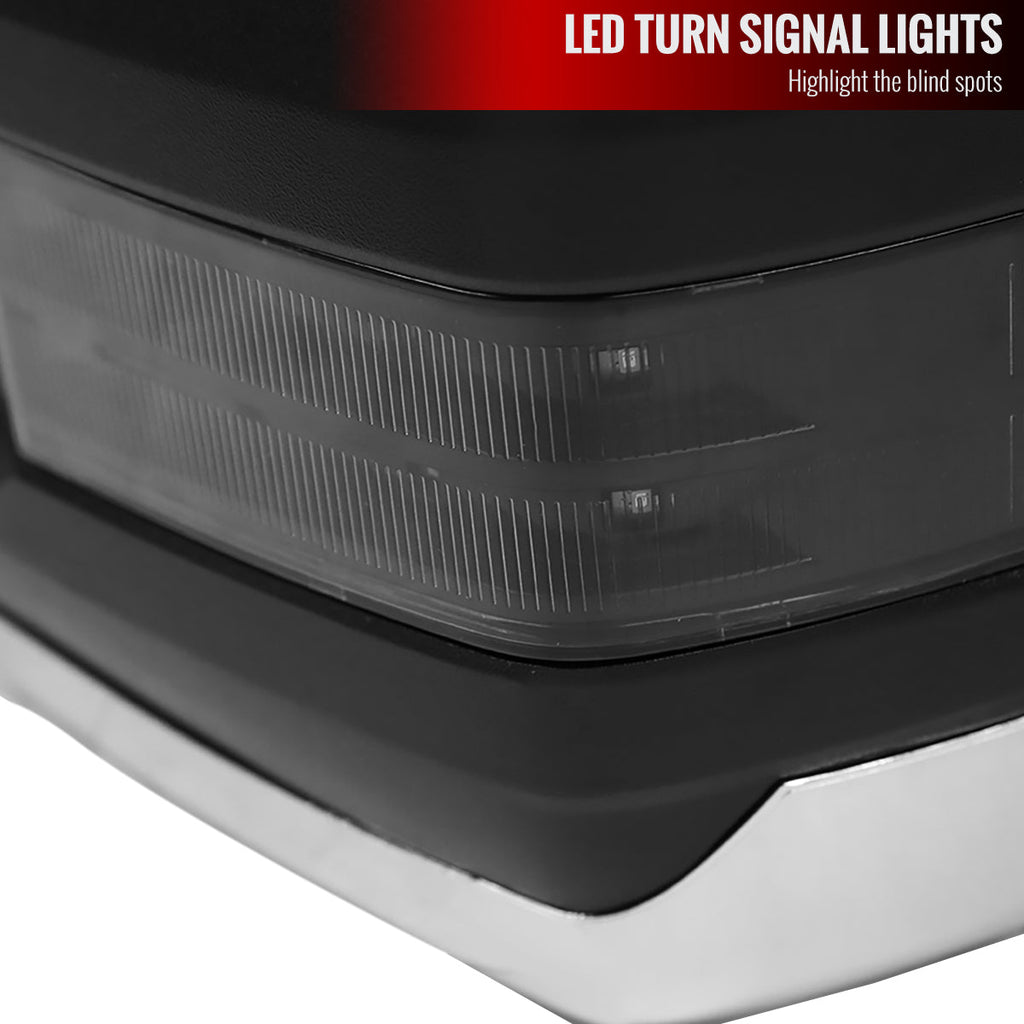 2007-2017 Toyota Tundra/ 2008-2017 Sequoia Chrome Power Heated BSM Manual Extendable Towing Mirrors w/ Smoked Lens LED Turn Signal & Clearance Lights