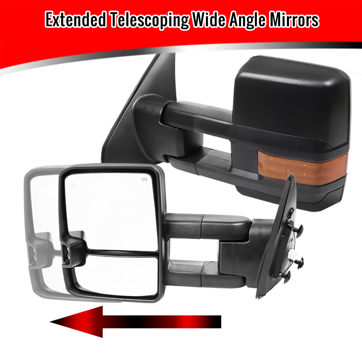 2007-2017 Toyota Tundra/ 2008-2017 Sequoia Power Heated BSM Manual Extendable Towing Mirrors w/ LED Turn Signal & Clearance Lights