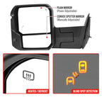 2022-2024 Toyota Tundra Matte Black Power Power Plane Mirror w/ Manual Convex Mirror, Manual Fold & Rotate, BSD, Heated Plane Mirror and LED Turn Signal Light