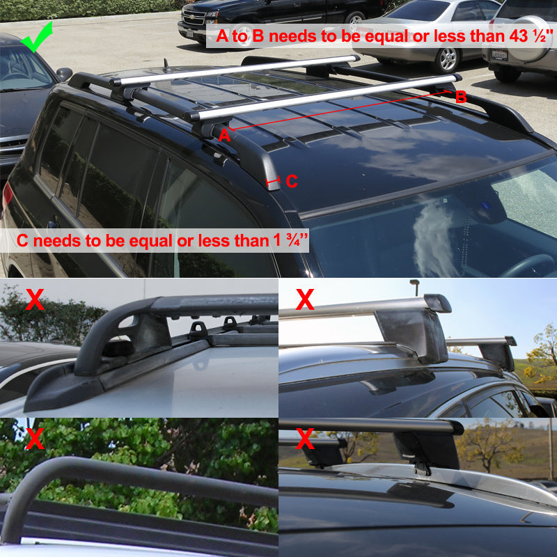 Universal Aluminum Roof Rack Cross Bars w/ Adjustable Clamps