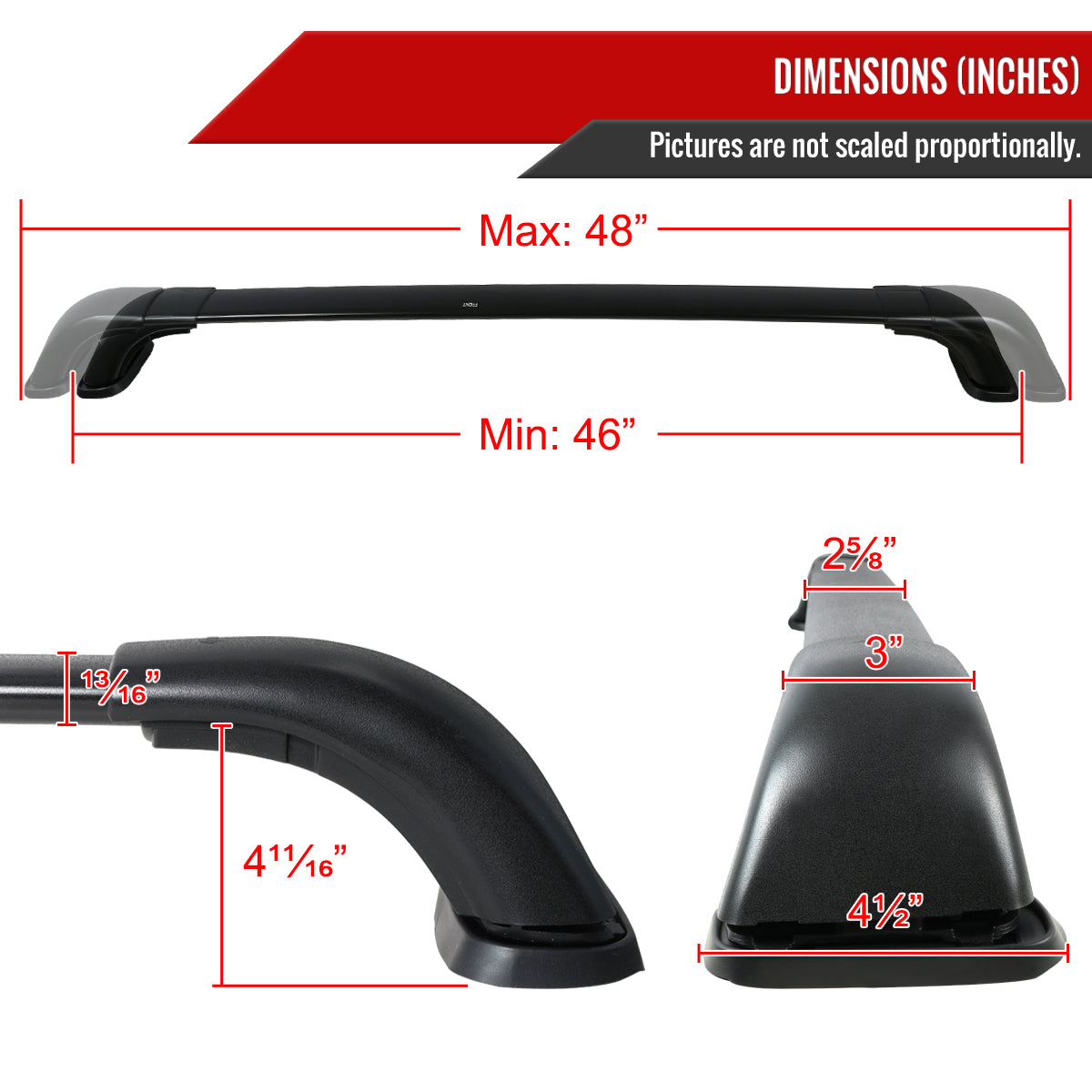 2014-2017 Toyota Highlander LE XLE Black Powder Coated Aluminum Adjustable Roof Rack Cross Bars