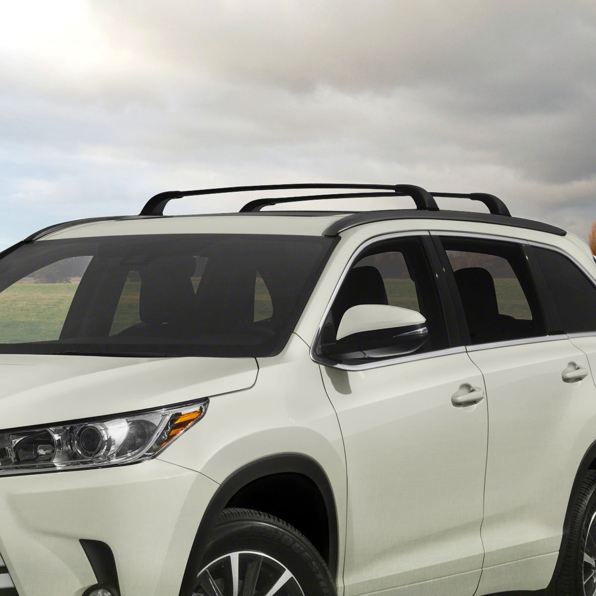 2014-2017 Toyota Highlander LE XLE Black Powder Coated Aluminum Adjustable Roof Rack Cross Bars