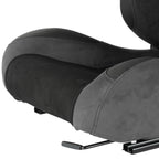 Fully Reclinable Black Suede Stitch Bucket Racing Seat w/ Sliders - Driver Side Only
