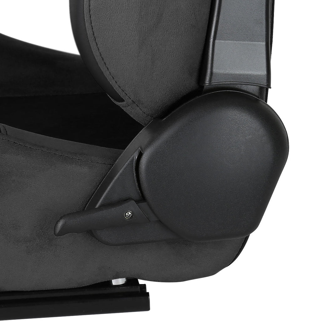 Fully Reclinable Black Suede Stitch Bucket Racing Seat w/ Sliders - Driver Side Only