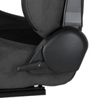 Fully Reclinable Black Suede Stitch Bucket Racing Seat w/ Sliders - Driver Side Only