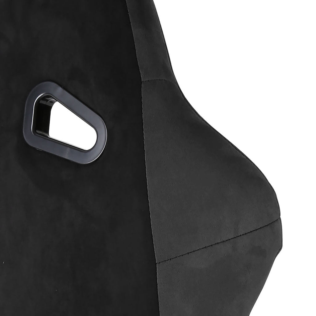 Fully Reclinable Black Suede Stitch Bucket Racing Seat w/ Sliders - Driver Side Only