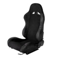 Fully Reclinable Black Suede Stitch Bucket Racing Seat w/ Sliders - Driver Side Only