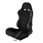 Fully Reclinable Black Suede Stitch Bucket Racing Seat w/ Sliders - Driver Side Only
