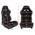 Fully Reclinable Black Suede Stitch Bucket Racing Seat w/ Sliders - Passenger Side Only