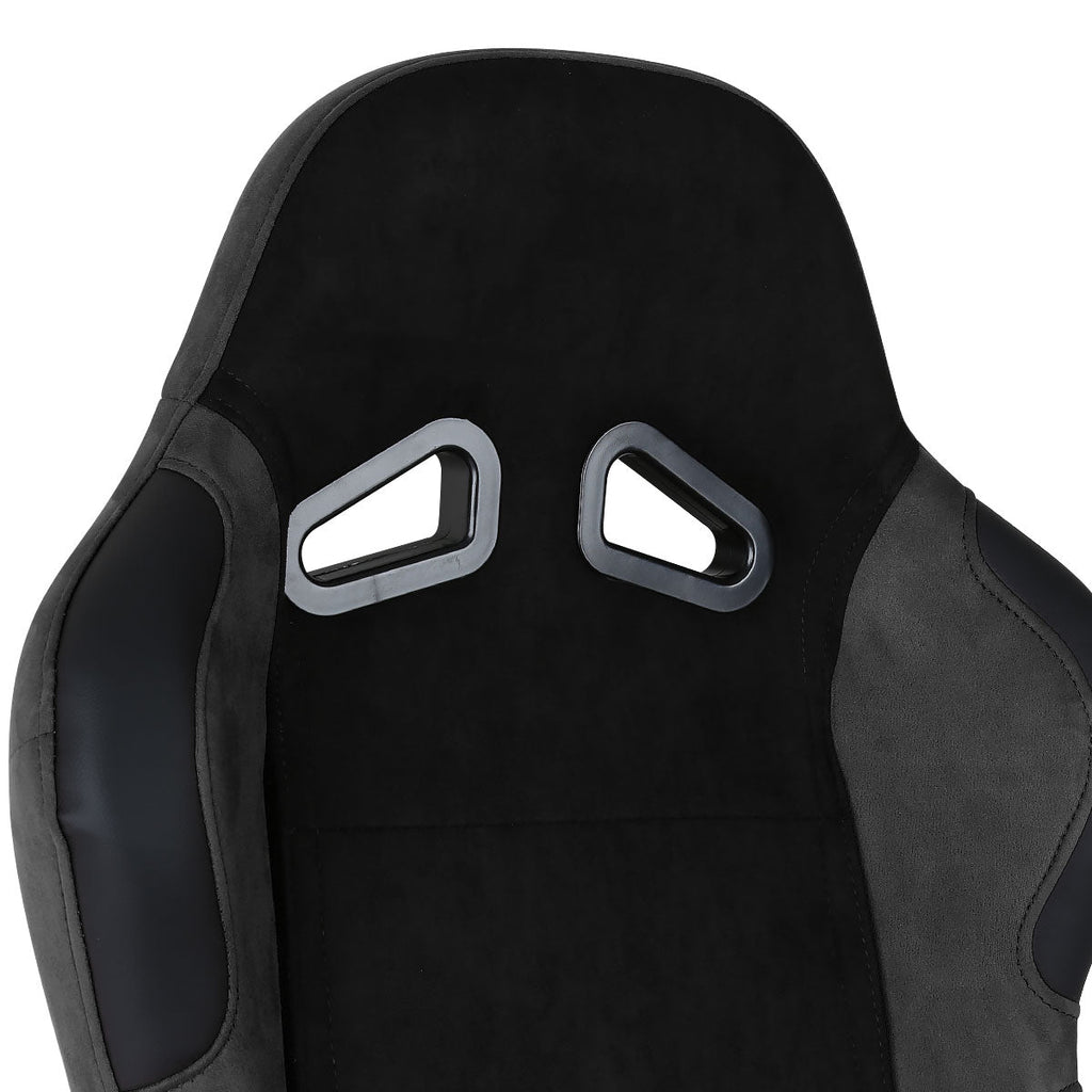 Fully Reclinable Black Suede Stitch Bucket Racing Seat w/ Sliders - Passenger Side Only