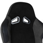 Fully Reclinable Black Suede Stitch Bucket Racing Seat w/ Sliders - Passenger Side Only