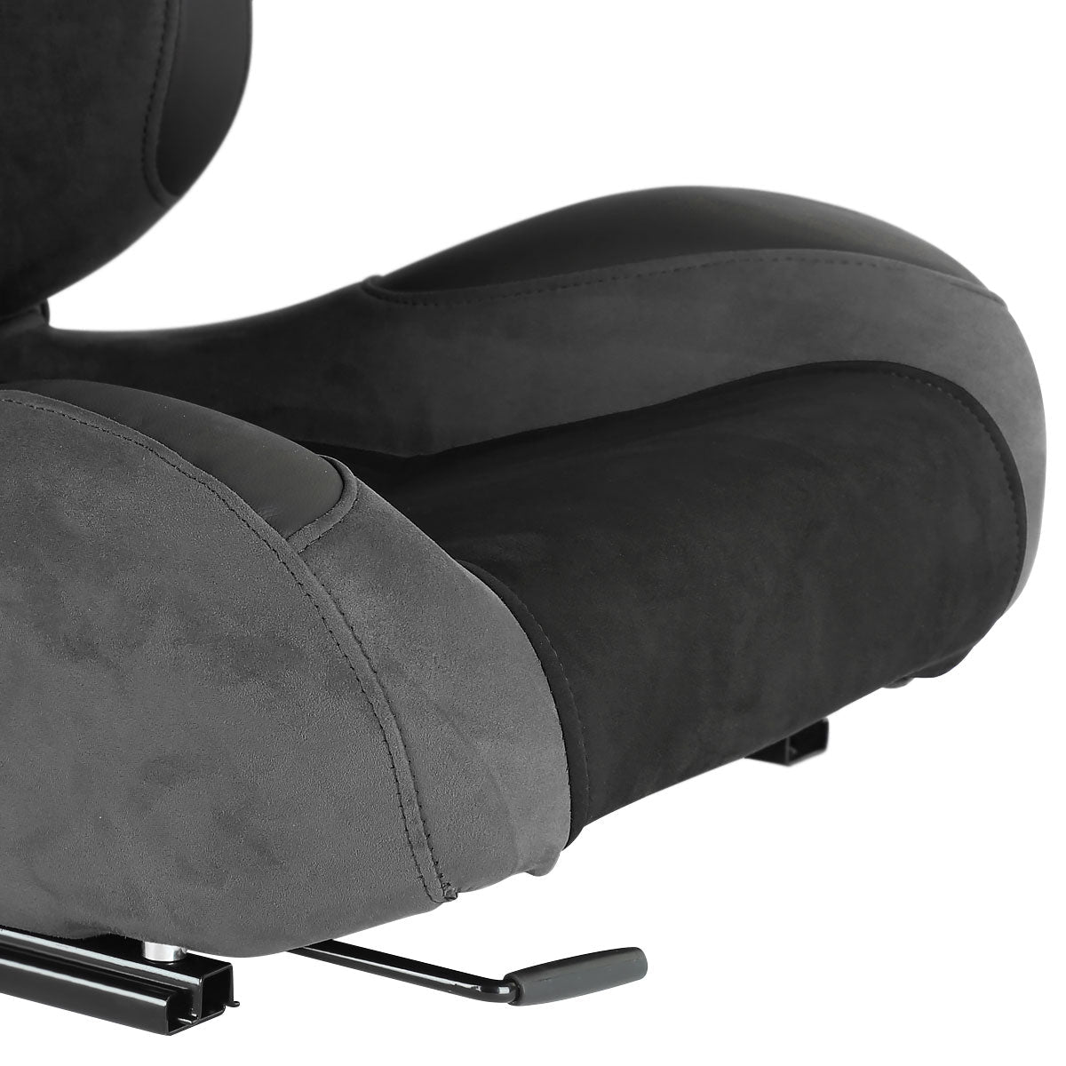 Fully Reclinable Black Suede Stitch Bucket Racing Seat w/ Sliders - Passenger Side Only