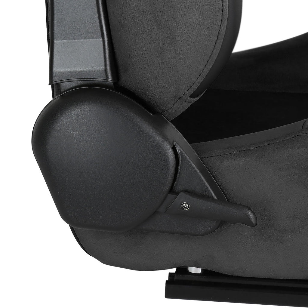 Fully Reclinable Black Suede Stitch Bucket Racing Seat w/ Sliders - Passenger Side Only