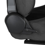 Fully Reclinable Black Suede Stitch Bucket Racing Seat w/ Sliders - Passenger Side Only